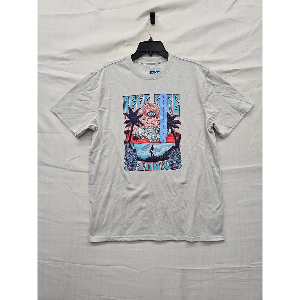 Reel Life‎ Mens Essential Graphic Tee Light Grey Big Waves Tour Shirt CGT00 L